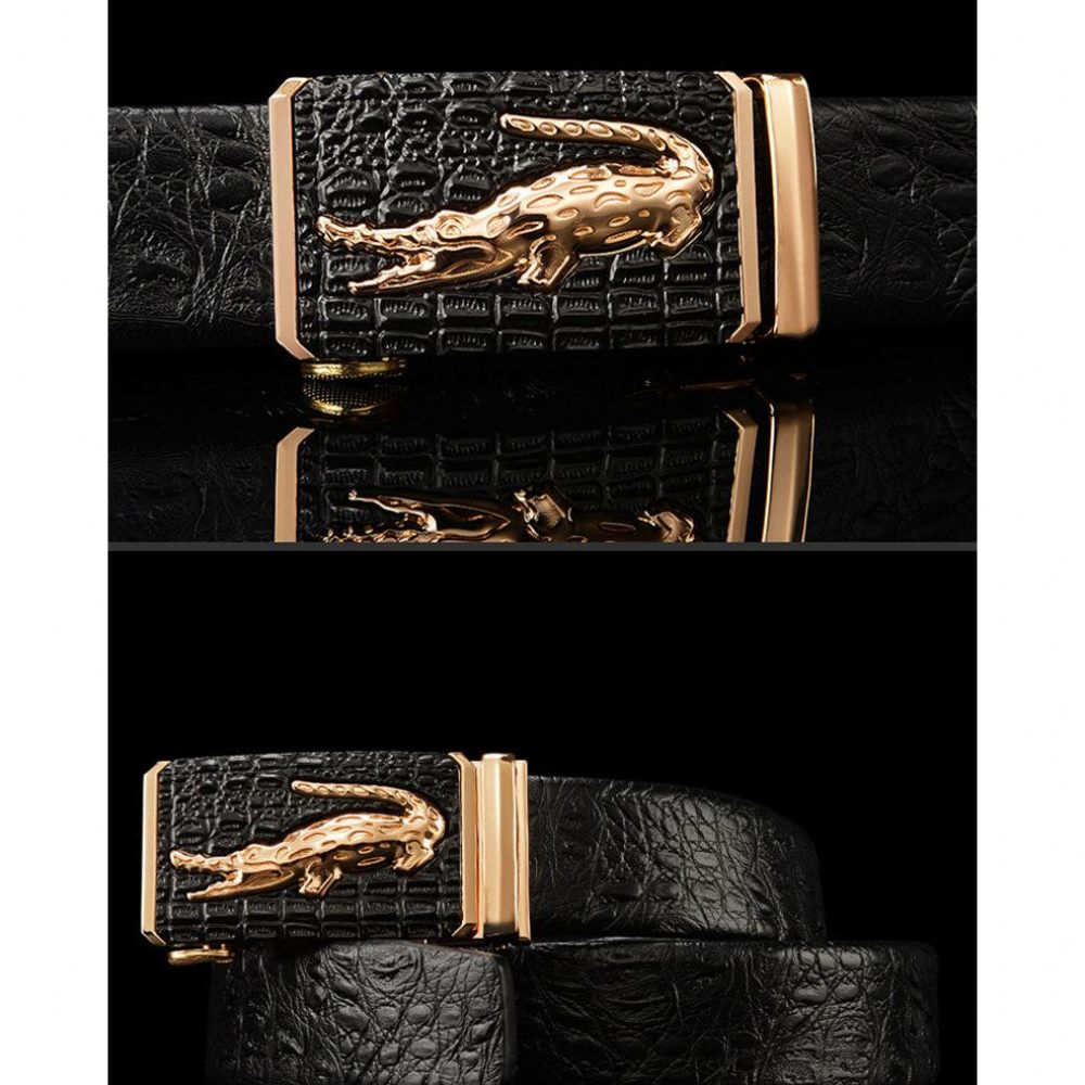 Ceintures Pour Hommes Ceinture Large Cuir À Motif Croco Exotique - Noir