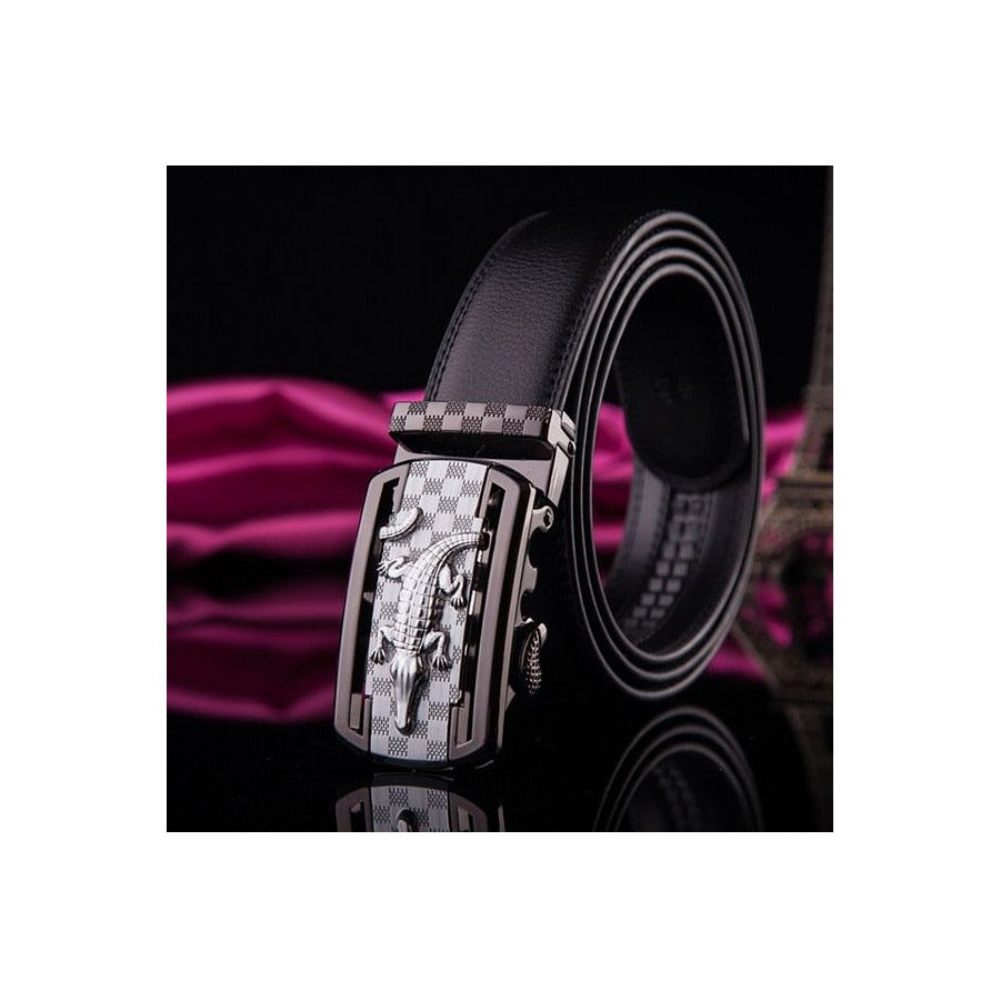 Ceintures Pour Hommes Ceinture Luxe Cuir Exotique - Noir Argent