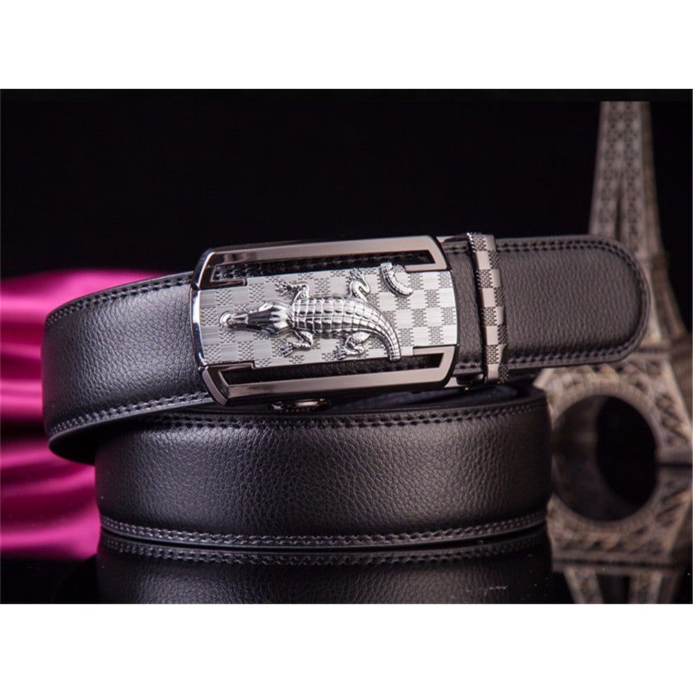 Ceintures Pour Hommes Ceinture Luxe Cuir Exotique - Noir Argent