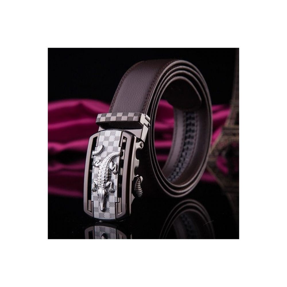 Ceintures Pour Hommes Ceinture Luxe Cuir Exotique - Café Argent