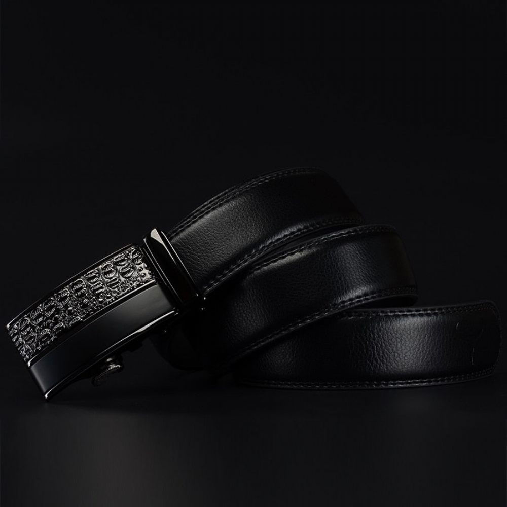 Ceintures Pour Hommes Ceinture Luxe Cuir Exotique Avec Boucle Métal - Noir