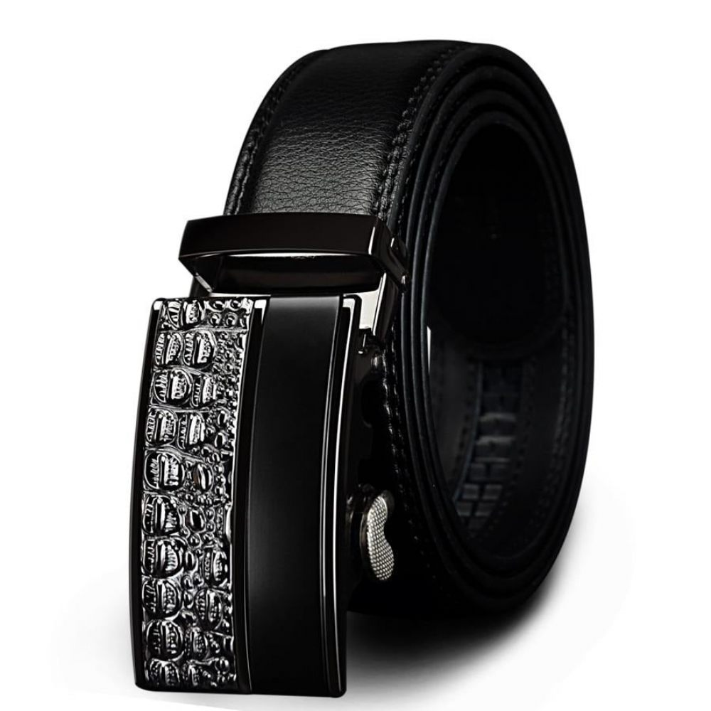 Ceintures Pour Hommes Ceinture Luxe Cuir Exotique Avec Boucle Métal - Noir