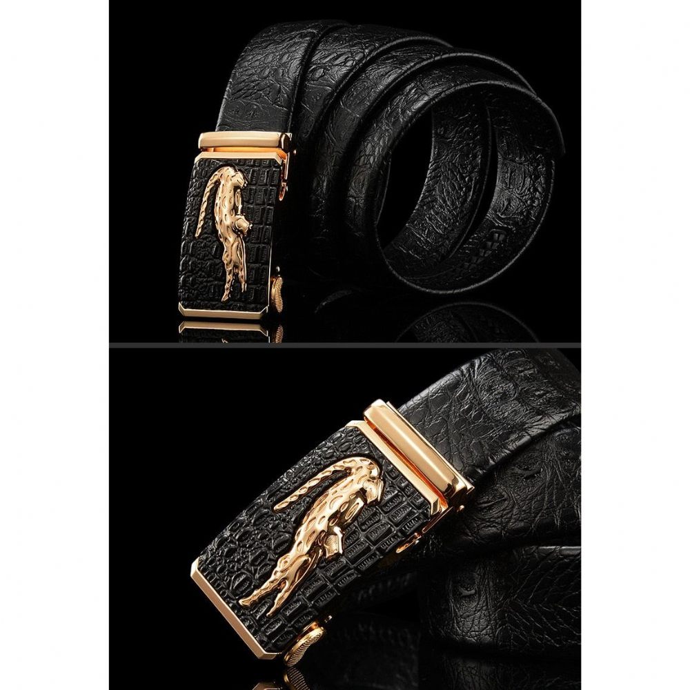 Ceintures Pour Hommes Ceinture Luxe Peau Vache Avec Boucle Cuivre Doré Croctex - Or Noir