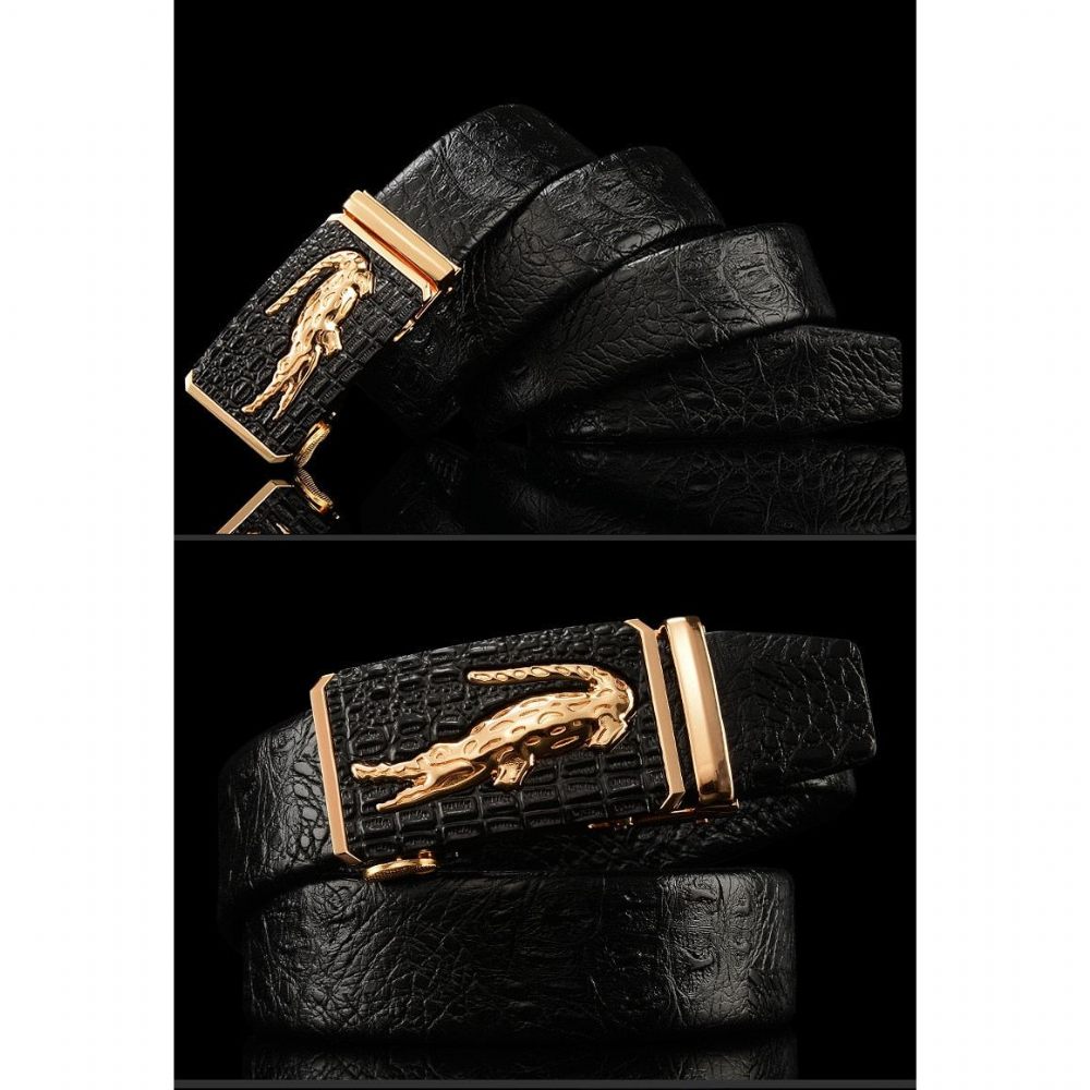 Ceintures Pour Hommes Ceinture Luxe Peau Vache Avec Boucle Cuivre Doré Croctex - Or Noir