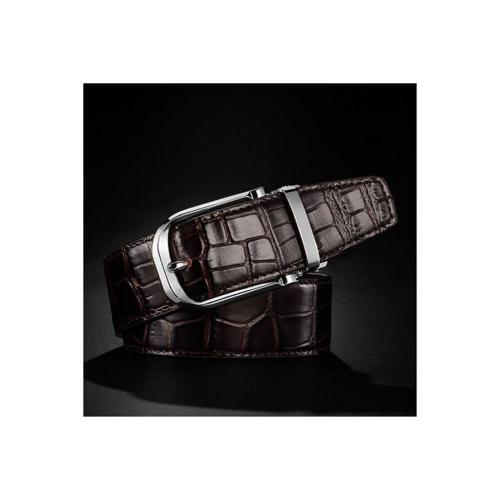 Ceintures Pour Hommes Ceinture Luxe Vintage Cuir Croco - Café