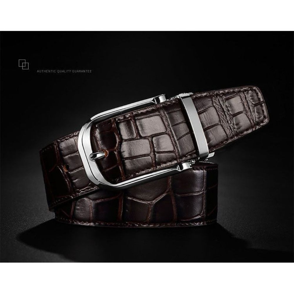 Ceintures Pour Hommes Ceinture Luxe Vintage Cuir Croco - Café 2