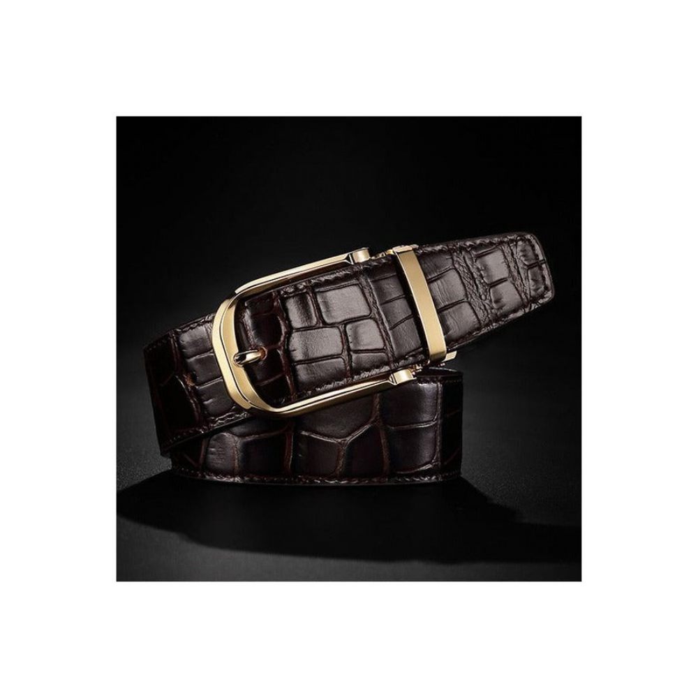 Ceintures Pour Hommes Ceinture Luxe Vintage Cuir Croco - Café 2