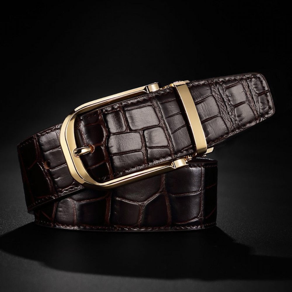 Ceintures Pour Hommes Ceinture Luxe Vintage Cuir Croco - Café 2