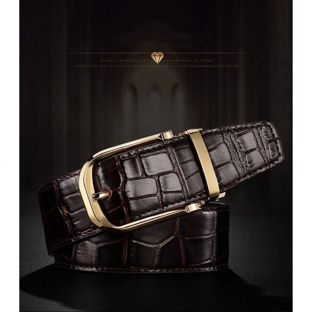 Ceintures Pour Hommes Ceinture Luxe Vintage Cuir Croco - Café 2