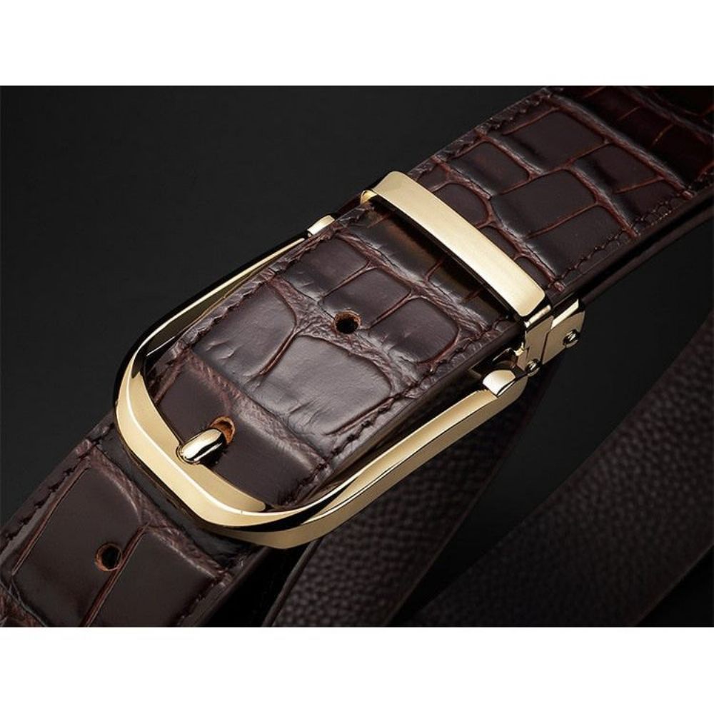 Ceintures Pour Hommes Ceinture Luxe Vintage Cuir Croco - Café 2