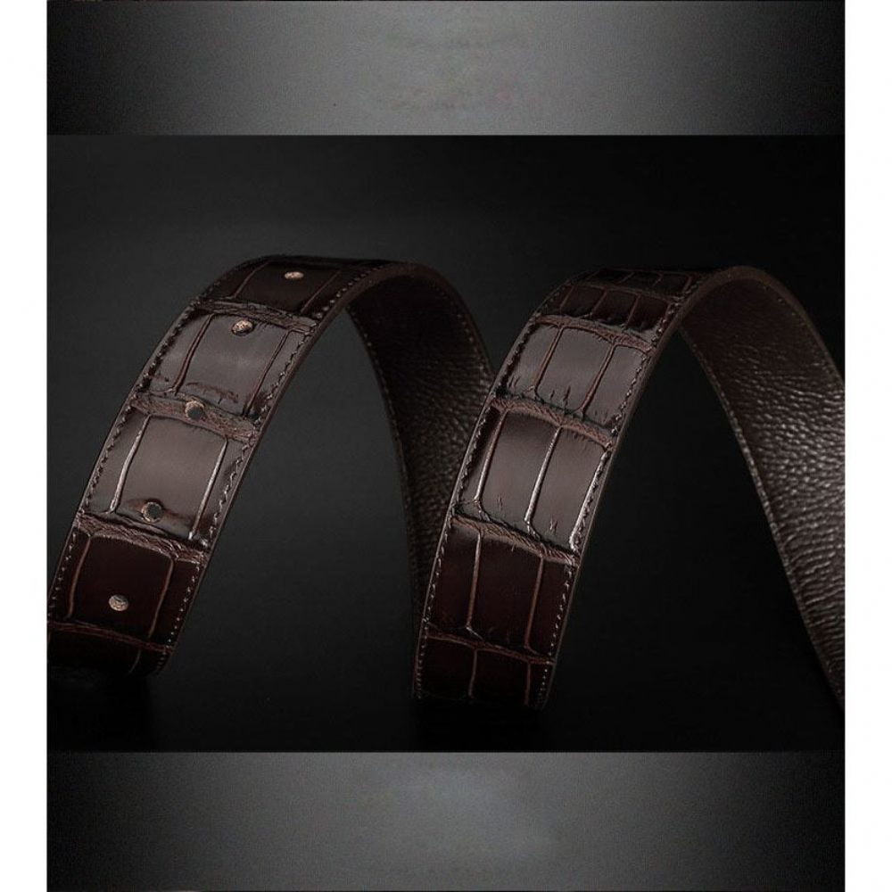 Ceintures Pour Hommes Ceinture Luxe Vintage Cuir Croco - Café 2