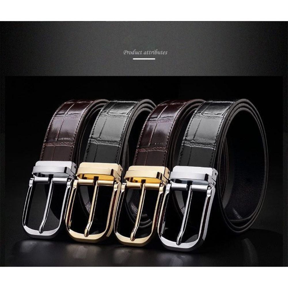 Ceintures Pour Hommes Ceinture Luxe Vintage Cuir Croco - Noir