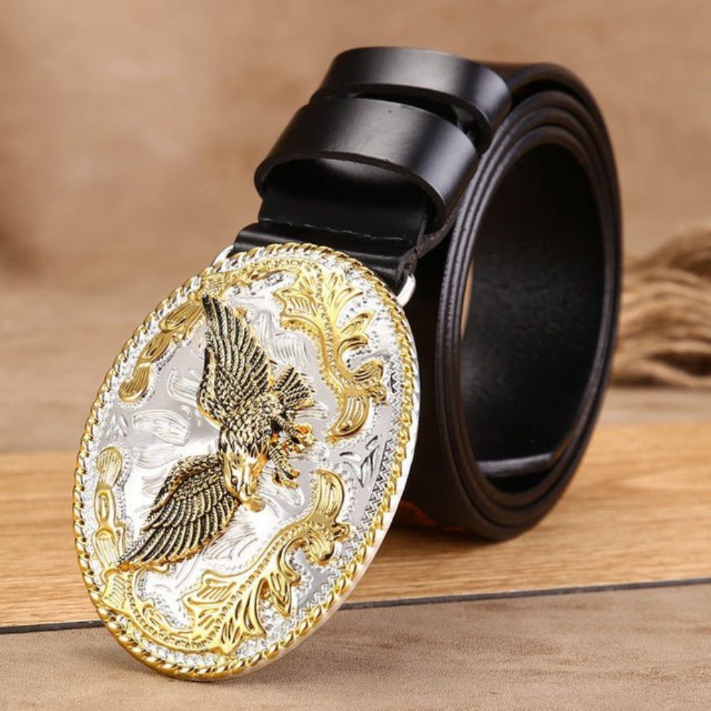 Ceintures Pour Hommes Ceinture Peau Vache Gaufrée Exotique Golden Eagle - Noir