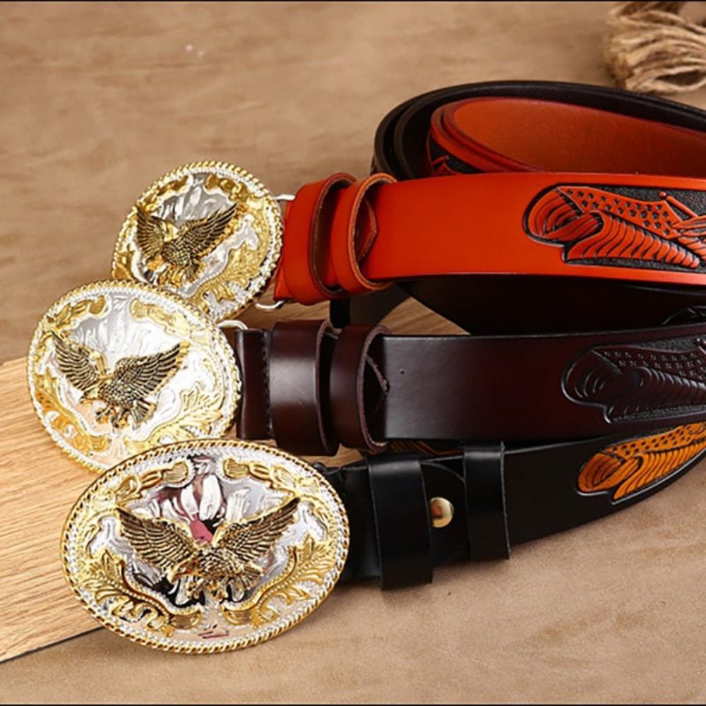 Ceintures Pour Hommes Ceinture Peau Vache Gaufrée Exotique Golden Eagle - Noir