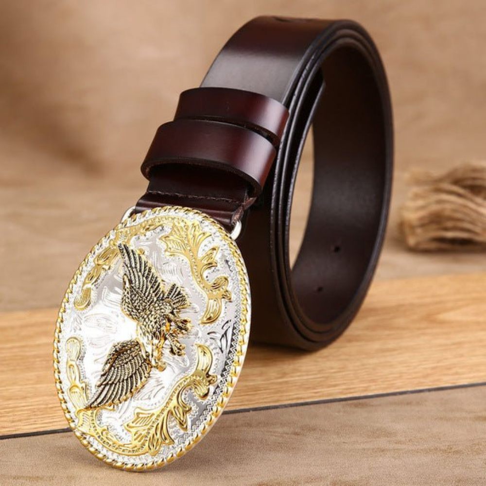 Ceintures Pour Hommes Ceinture Peau Vache Gaufrée Exotique Golden Eagle - Café