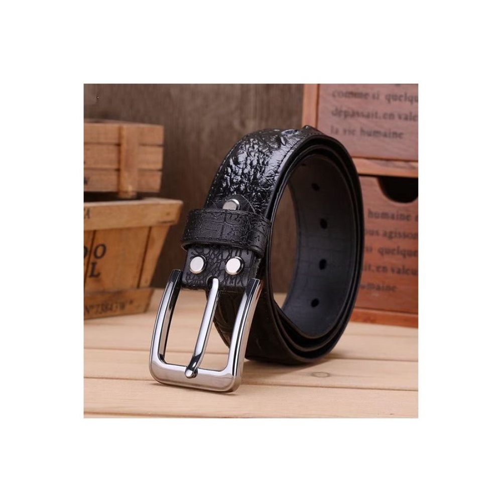 Ceintures Pour Hommes Ceinture Sophistiquée Cuir Gaufré - Noir