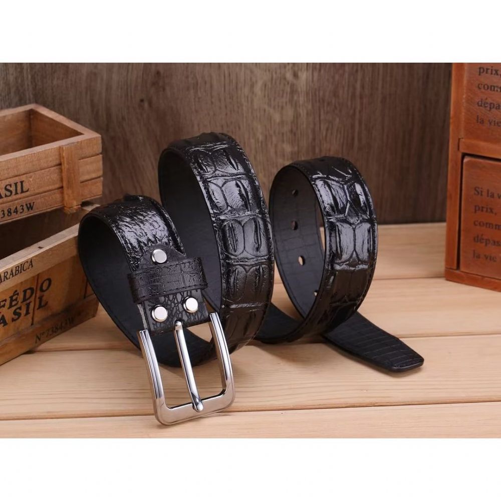 Ceintures Pour Hommes Ceinture Sophistiquée Cuir Gaufré - Noir