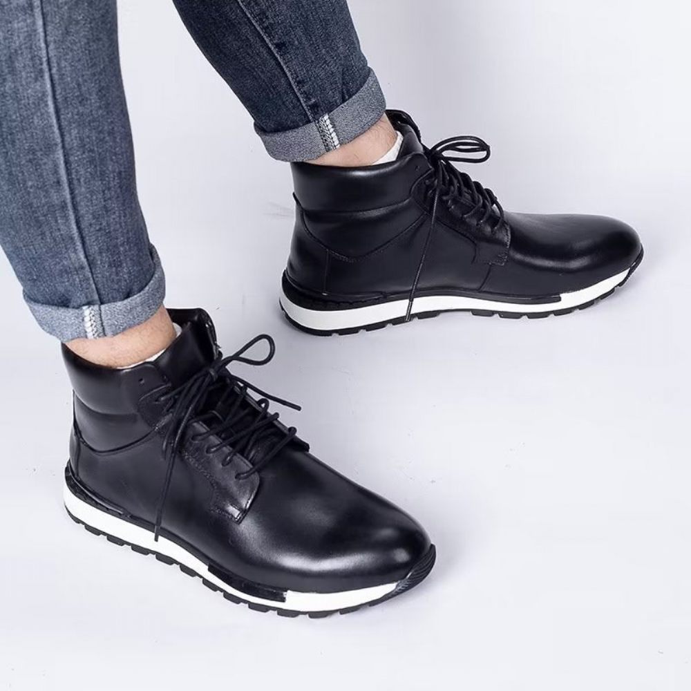 Chaussures Décontractées Pour Hommes Baskets Montantes À Bout Rond - Noir