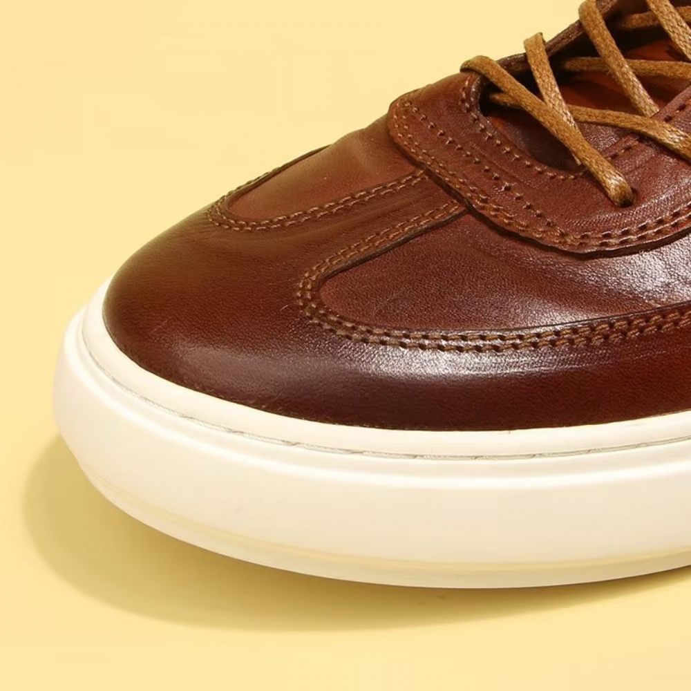 Chaussures Décontractées Pour Hommes Baskets Montantes Chics À La Mode - Marron