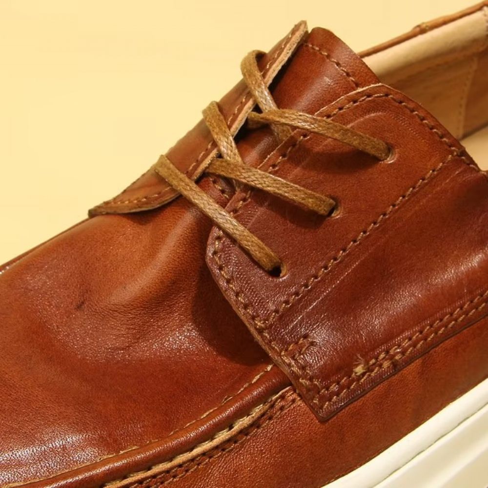 Chaussures Décontractées Pour Hommes Baskets Montantes Cuir Élégantes À La Mode - Marron