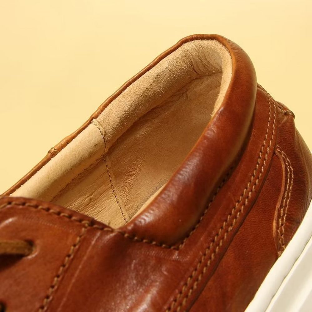 Chaussures Décontractées Pour Hommes Baskets Montantes Cuir Élégantes À La Mode - Marron