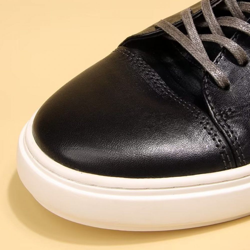 Chaussures Décontractées Pour Hommes Baskets Montantes Élégantes À La Mode - Noir