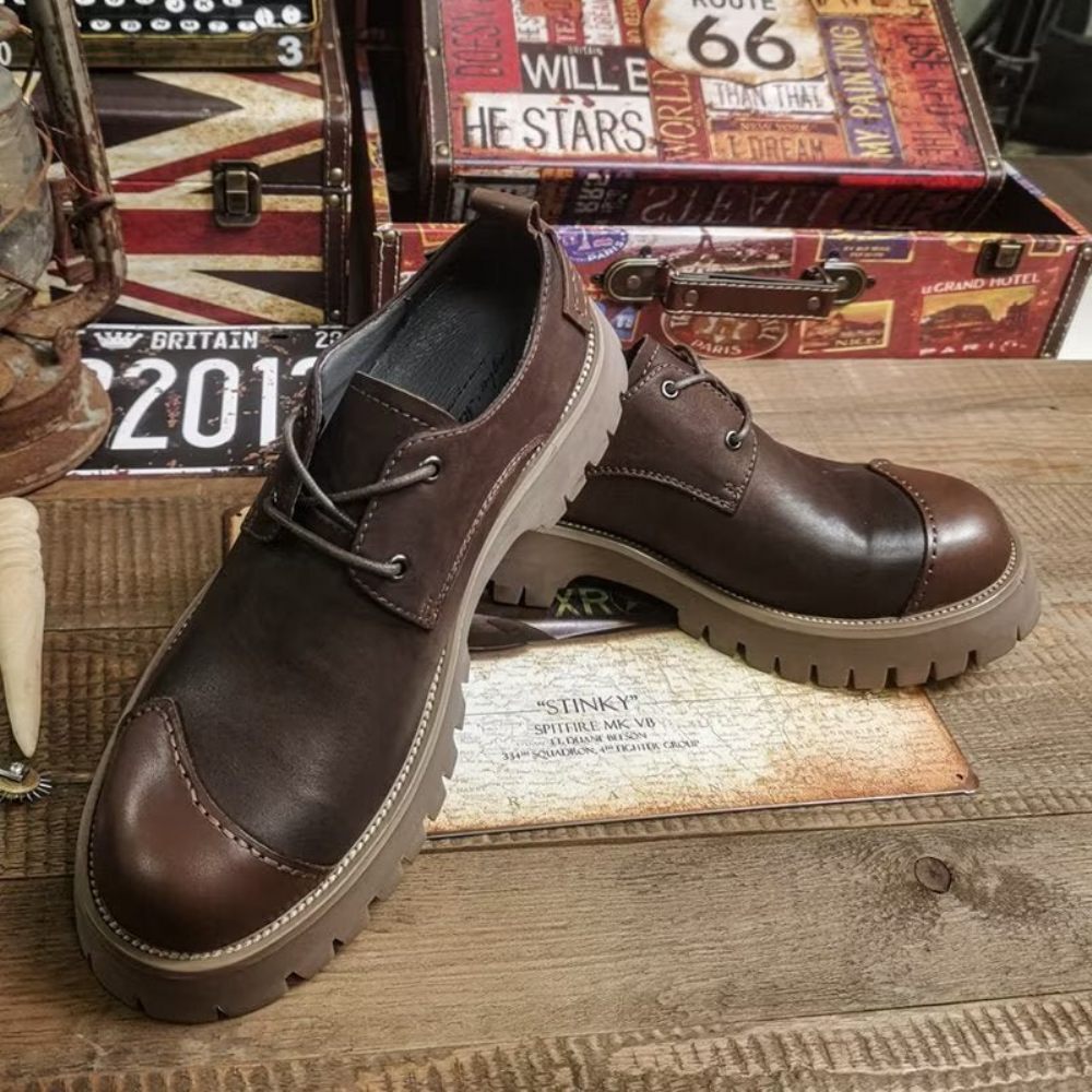 Chaussures Décontractées Pour Hommes À Bout Rond Cuir Somptueux - Café