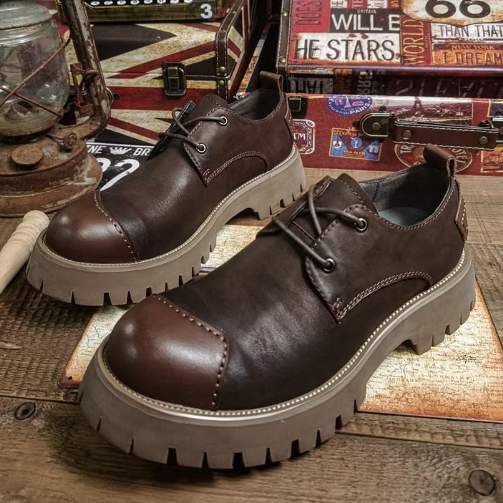 Chaussures Décontractées Pour Hommes À Bout Rond Cuir Somptueux - Café