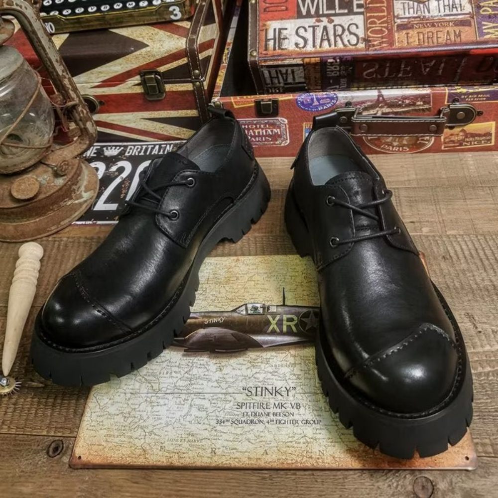 Chaussures Décontractées Pour Hommes À Bout Rond Cuir Somptueux - Noir