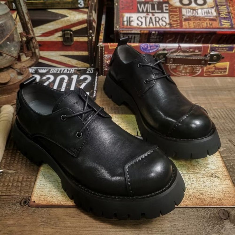 Chaussures Décontractées Pour Hommes À Bout Rond Cuir Somptueux - Noir