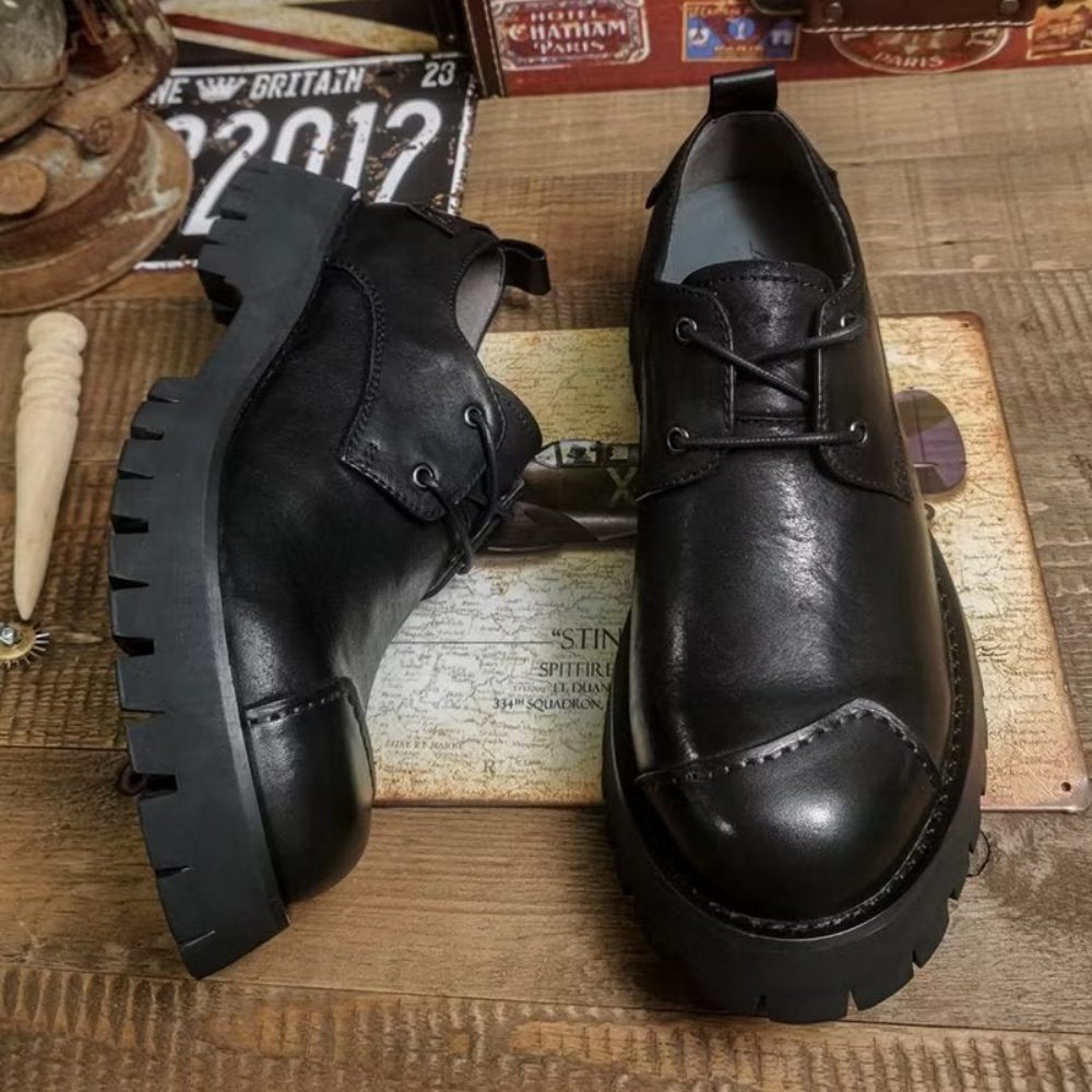 Chaussures Décontractées Pour Hommes À Bout Rond Cuir Somptueux - Noir