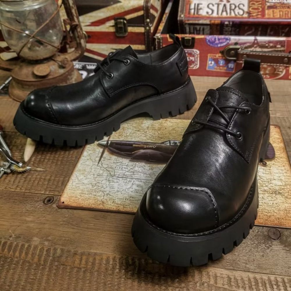 Chaussures Décontractées Pour Hommes À Bout Rond Cuir Somptueux - Noir