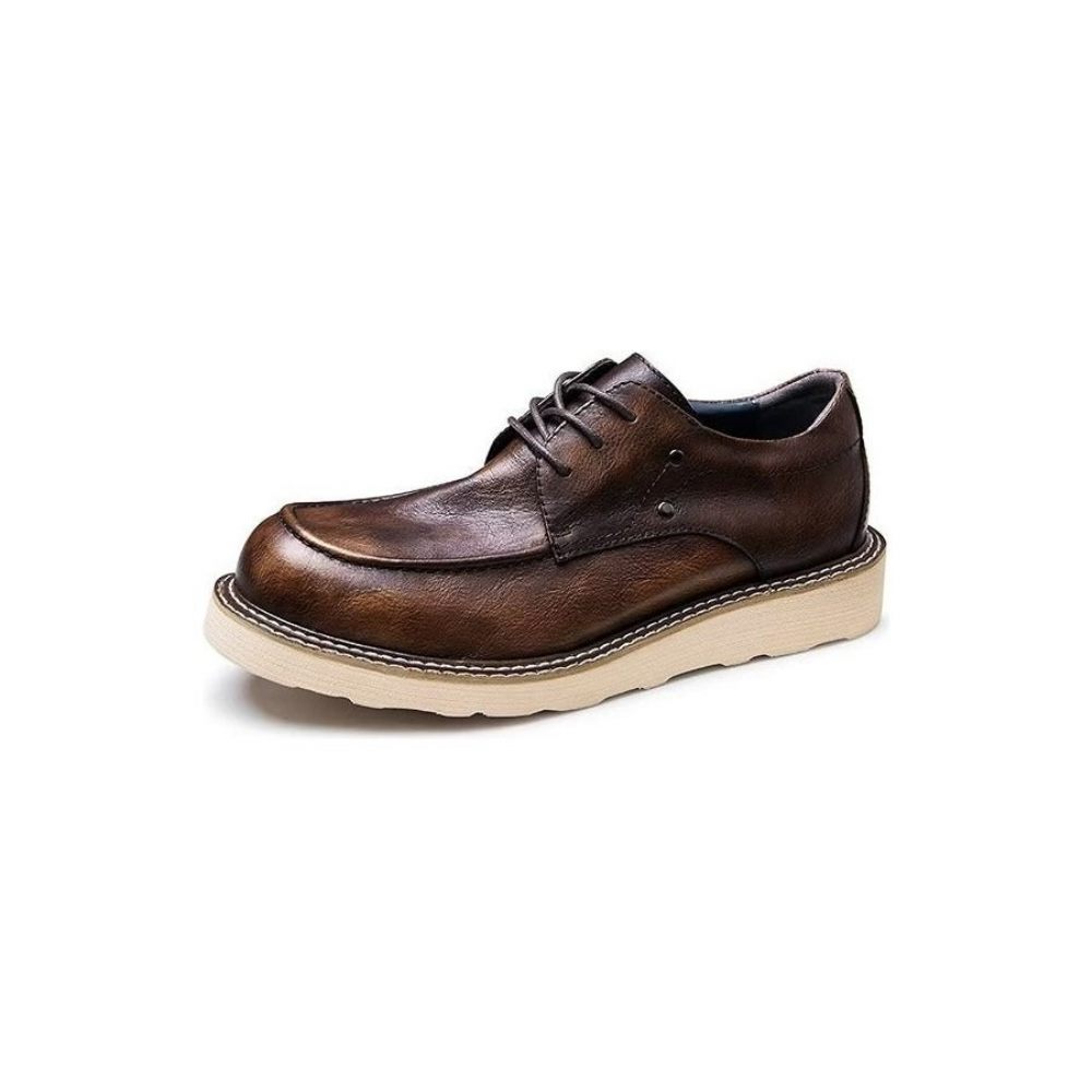 Chaussures Décontractées Pour Hommes À Bout Rond Cuir Vache Lux - Café