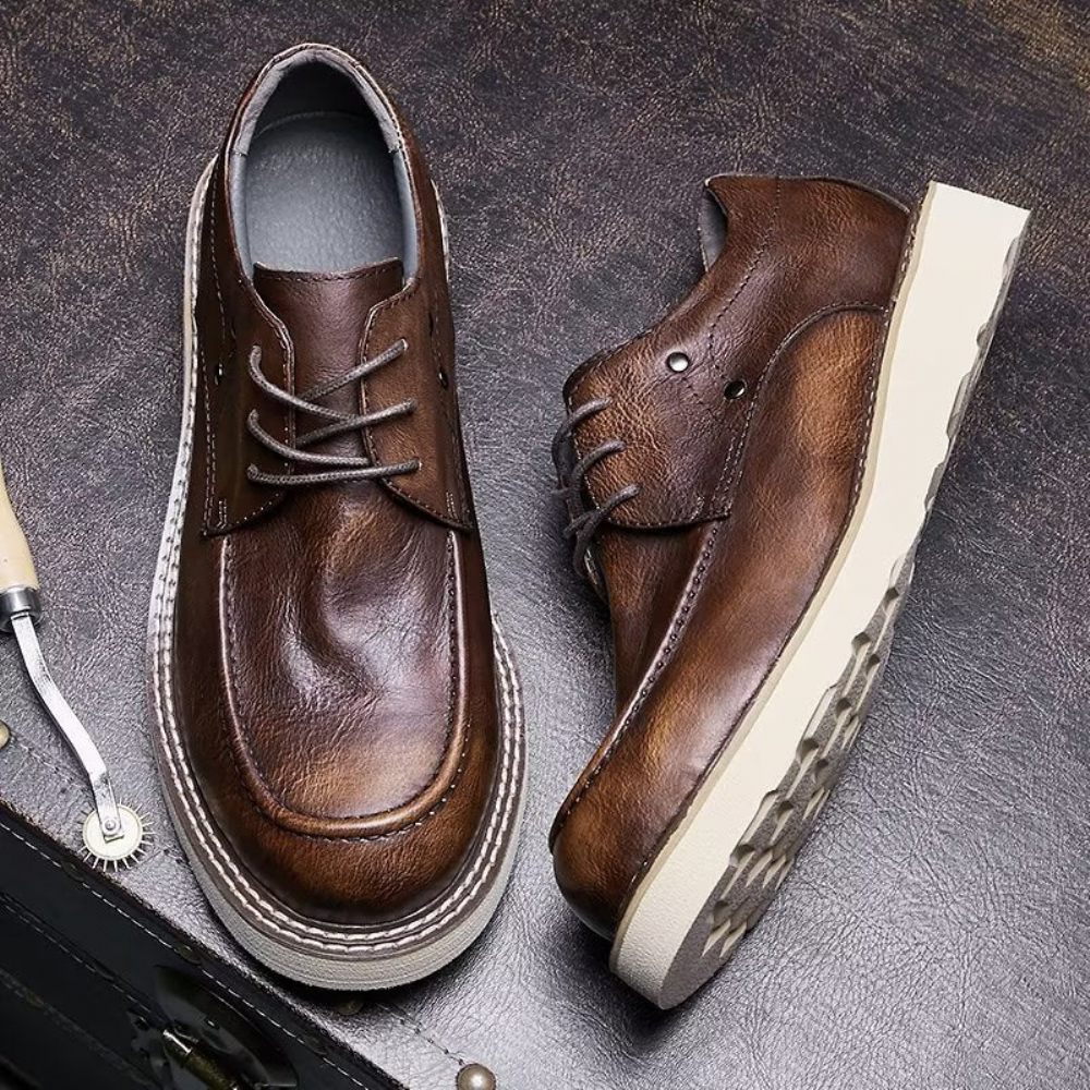 Chaussures Décontractées Pour Hommes À Bout Rond Cuir Vache Lux - Café