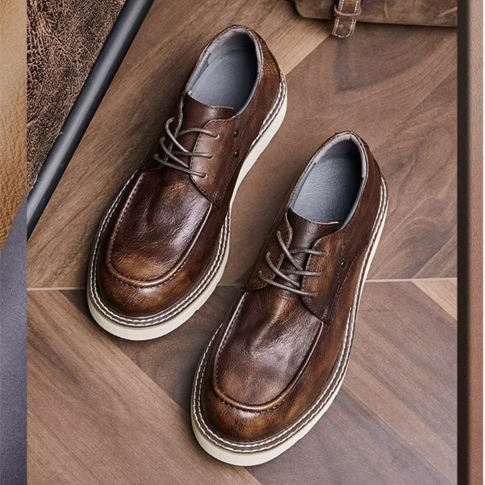 Chaussures Décontractées Pour Hommes À Bout Rond Cuir Vache Lux - Café