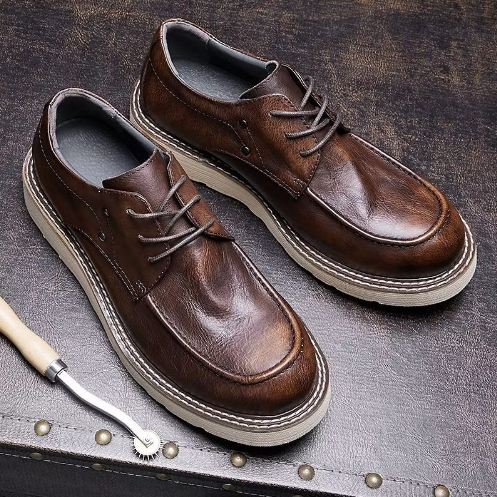 Chaussures Décontractées Pour Hommes À Bout Rond Cuir Vache Lux - Café