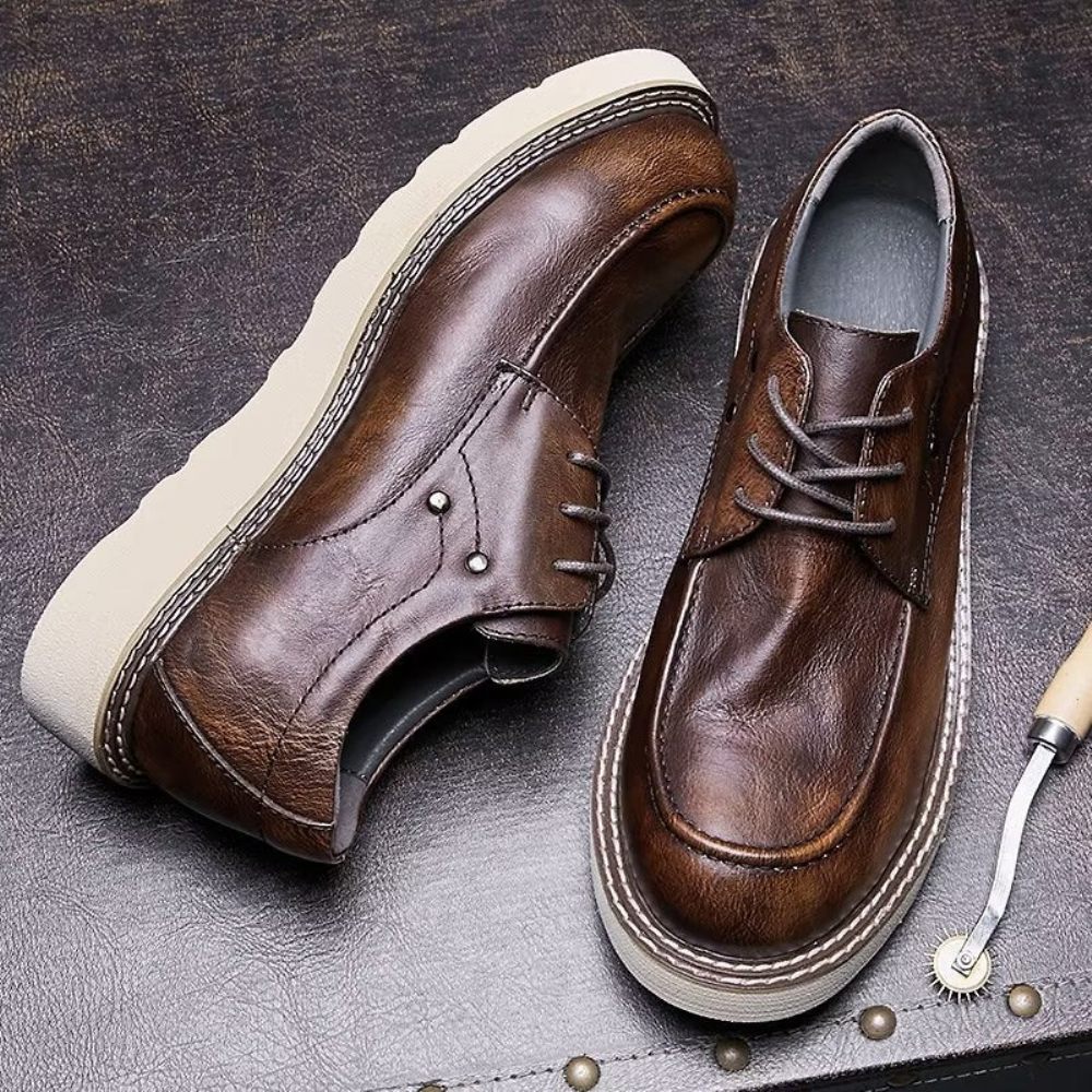 Chaussures Décontractées Pour Hommes À Bout Rond Cuir Vache Lux - Café