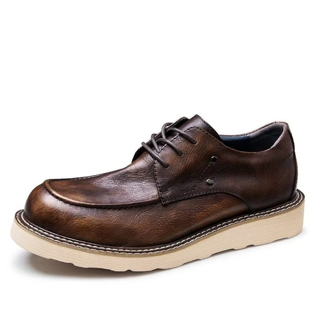 Chaussures Décontractées Pour Hommes À Bout Rond Cuir Vache Lux - Café