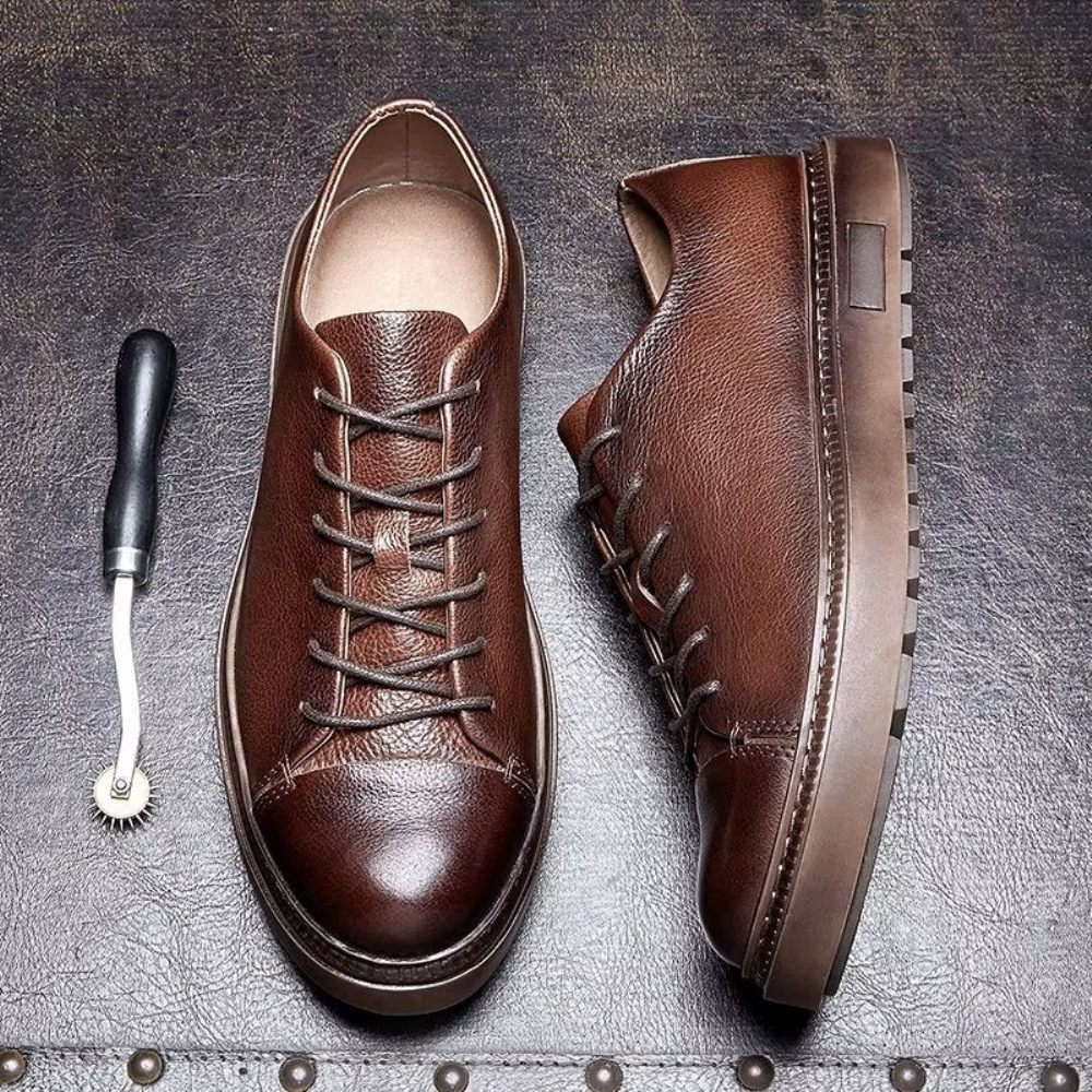 Chaussures Décontractées Pour Hommes Bout Rond Élégantes À Lacets - Marron