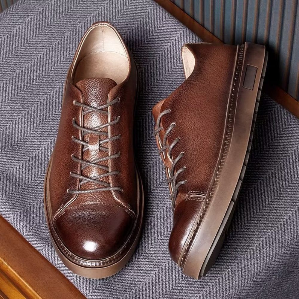 Chaussures Décontractées Pour Hommes Bout Rond Élégantes À Lacets - Marron