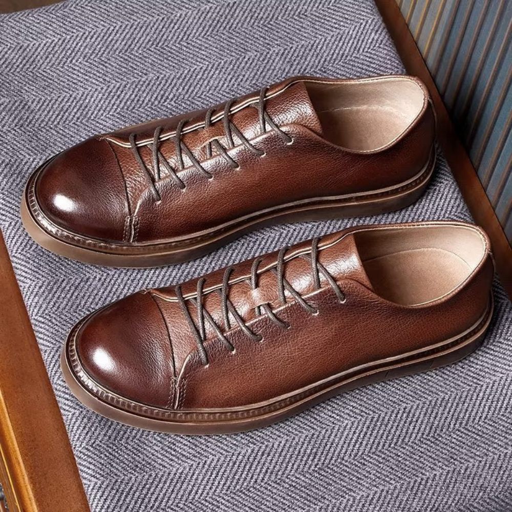 Chaussures Décontractées Pour Hommes Bout Rond Élégantes À Lacets - Marron