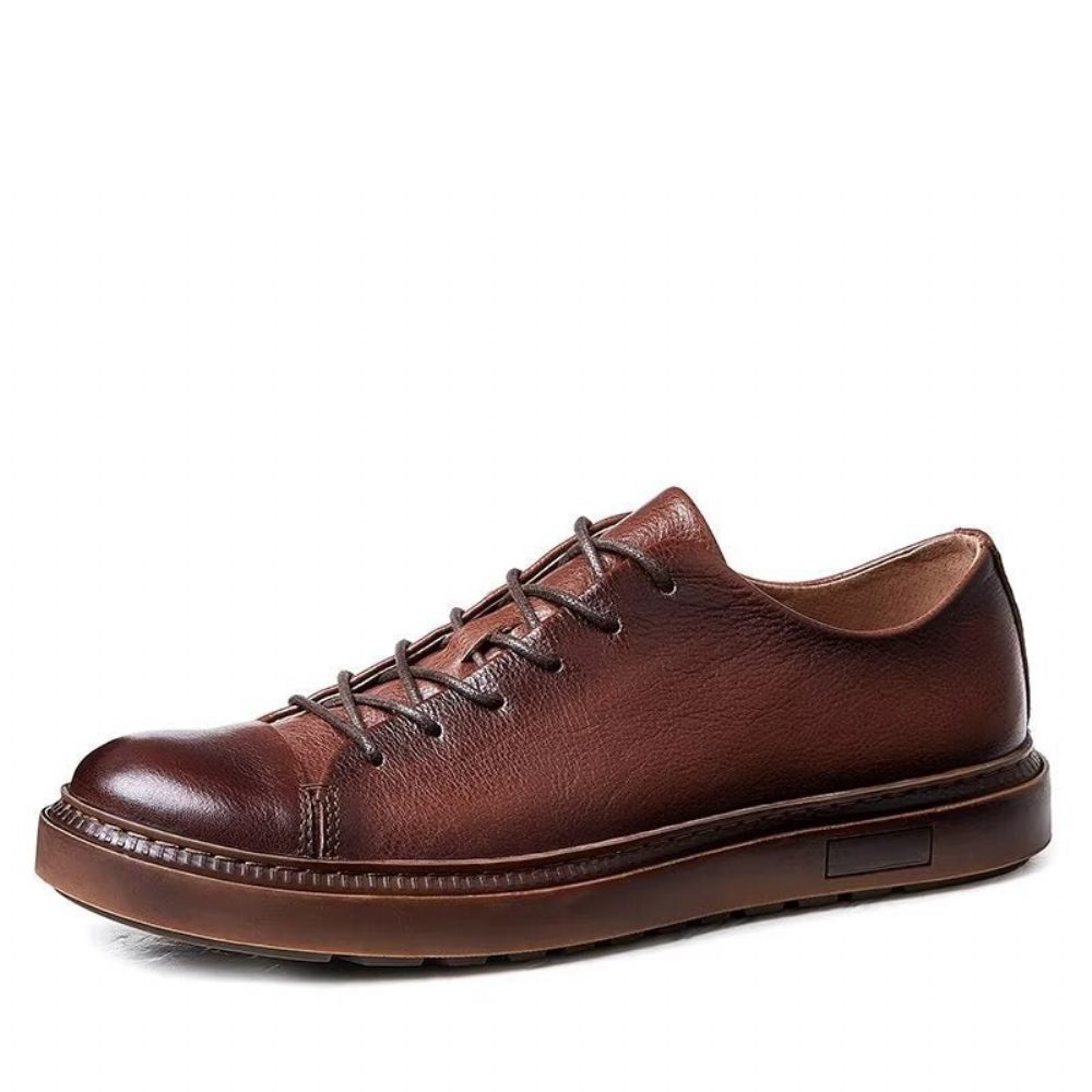 Chaussures Décontractées Pour Hommes Bout Rond Élégantes À Lacets - Marron