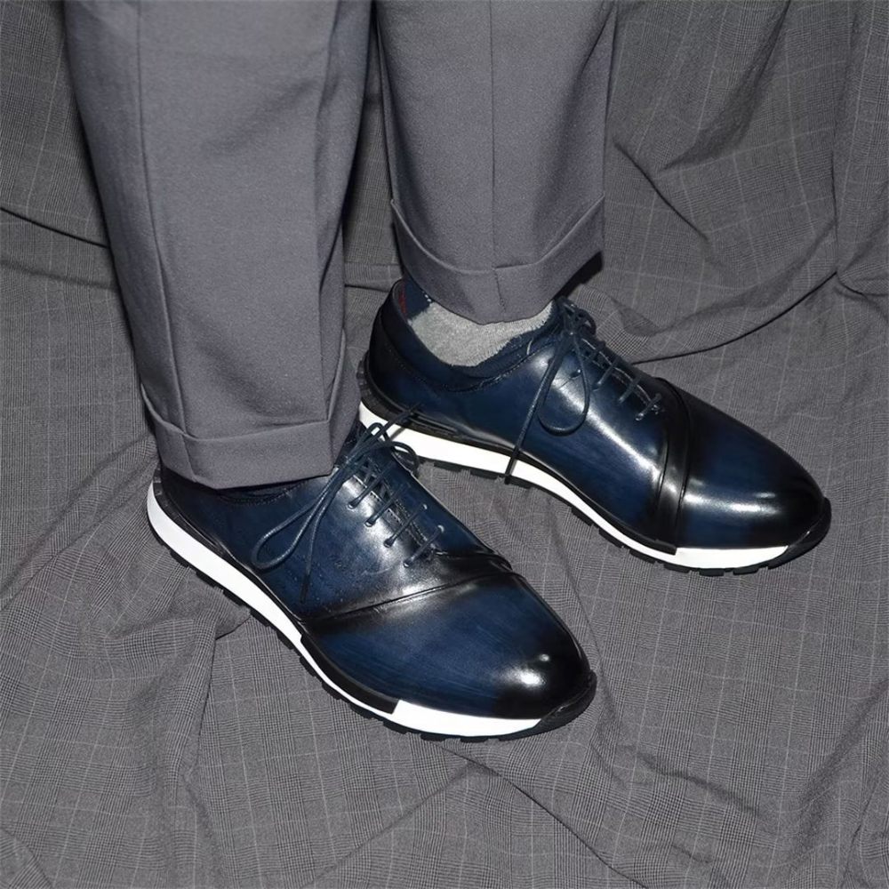 Chaussures Décontractées Pour Hommes Casuals Cuir Raffiné Et Décontracté - Bleu