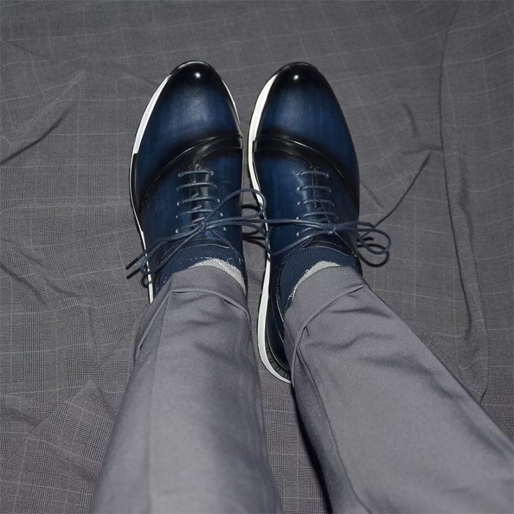 Chaussures Décontractées Pour Hommes Casuals Cuir Raffiné Et Décontracté - Bleu