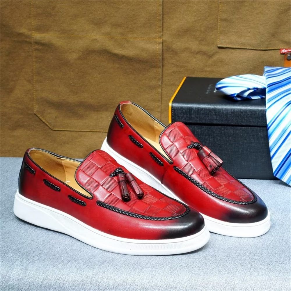 Chaussures Décontractées Pour Hommes Casuals Cuir Véritable - Rouge