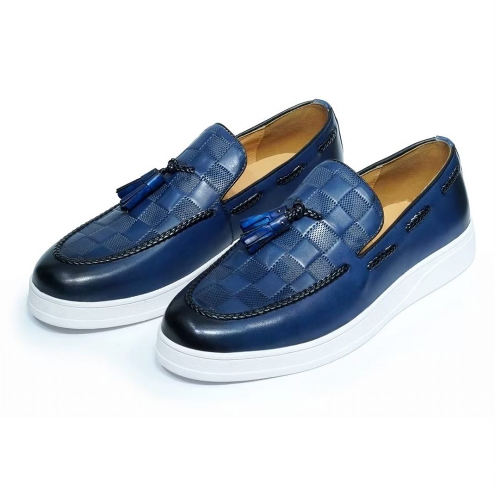 Chaussures Décontractées Pour Hommes Casuals Cuir Véritable - Bleu