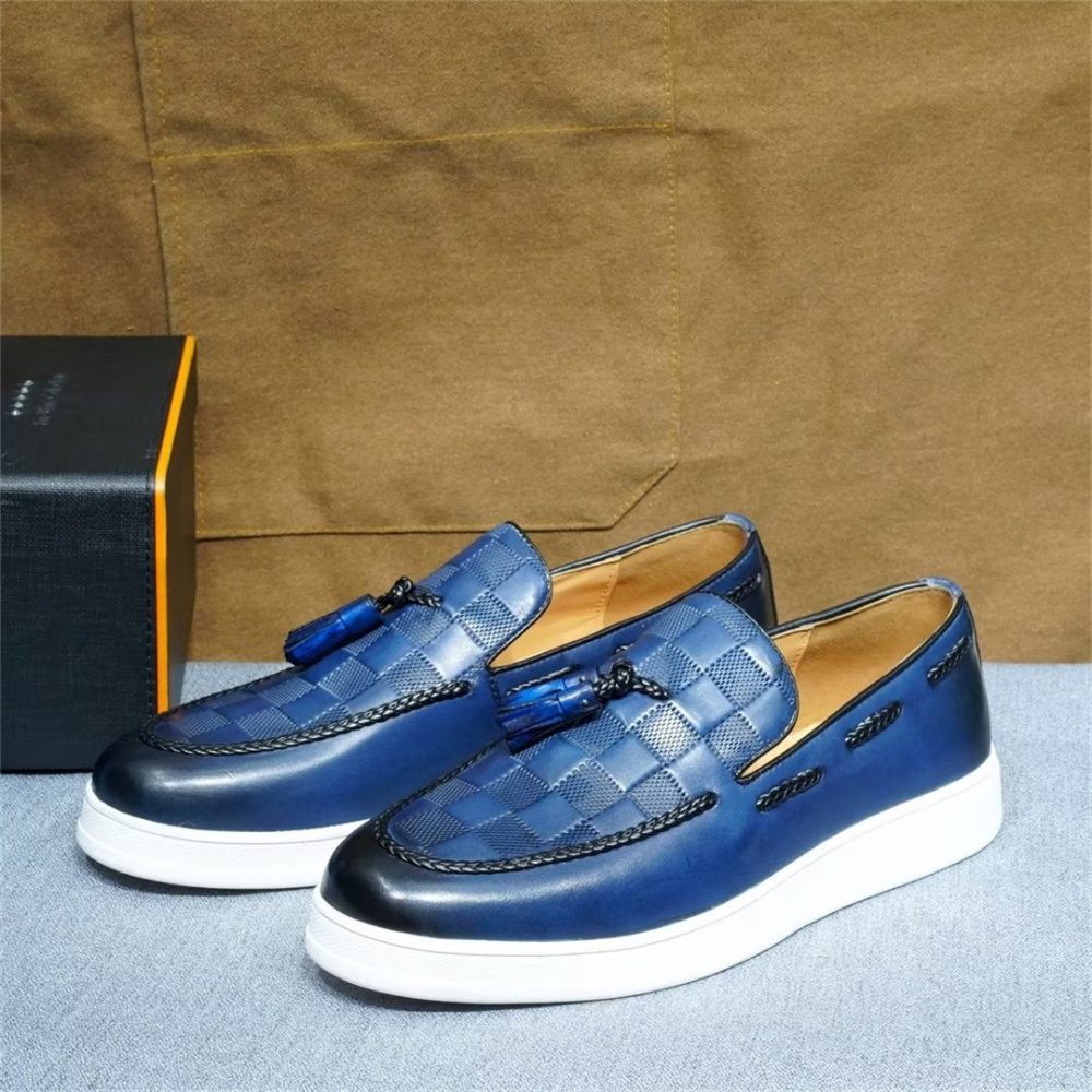 Chaussures Décontractées Pour Hommes Casuals Cuir Véritable - Bleu