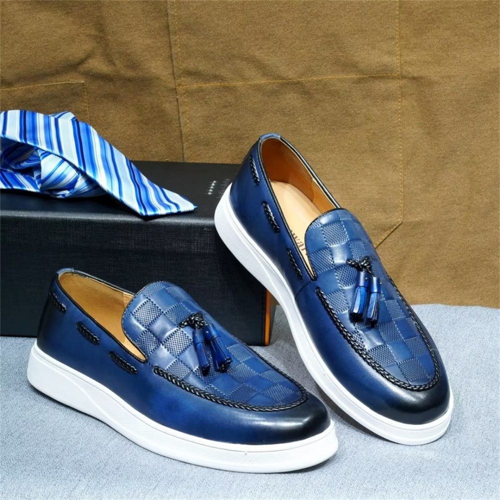 Chaussures Décontractées Pour Hommes Casuals Cuir Véritable - Bleu