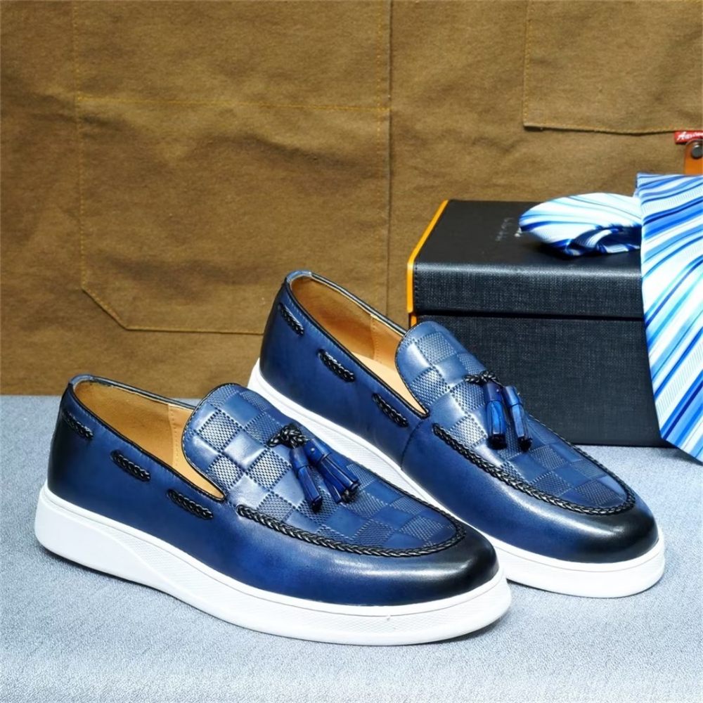 Chaussures Décontractées Pour Hommes Casuals Cuir Véritable - Bleu