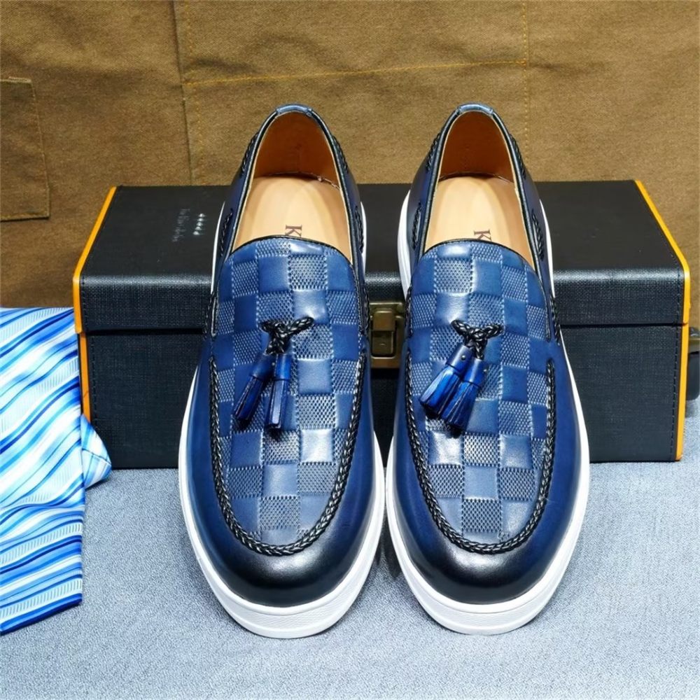 Chaussures Décontractées Pour Hommes Casuals Cuir Véritable - Bleu